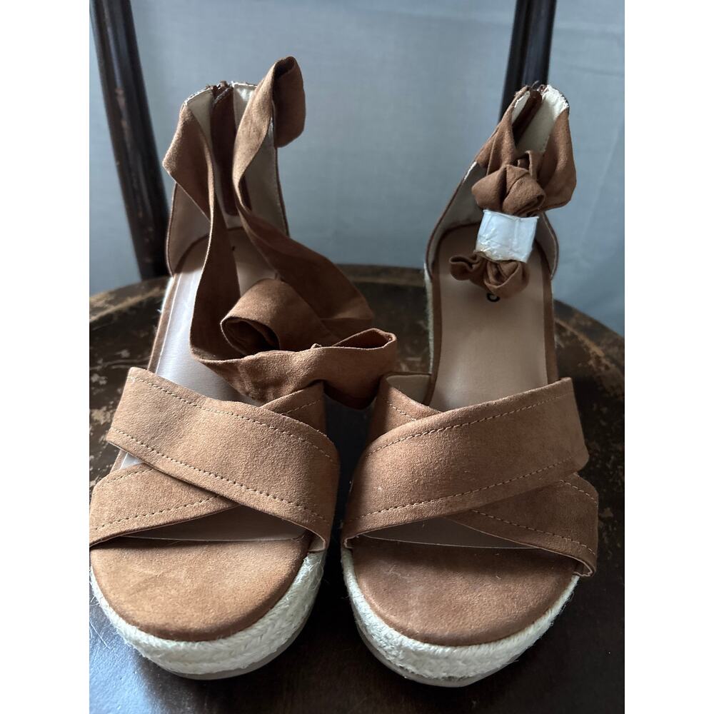 Torrid Brown Faux Suede Lace Up Espadrille Wedge Sandals Size 7WW NWT - Picture 2 of 6